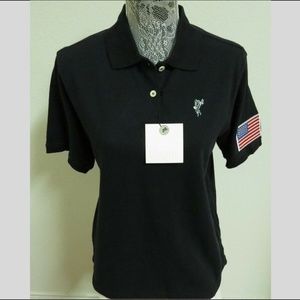NWT Sz M Black Women Golf Polo w/ American Flag